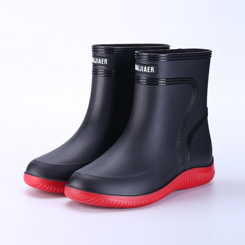 Men's Rain Mid-top Rain Boots Waterproof Non-slip Kitchen Glue Car Wash Work Shoes