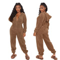 Fleece-lined Thickened Furry Jumpsuit Hooded Pajamas