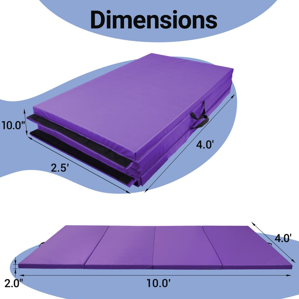 --Only Self Pickup--10 Ft. X 4 Ft. Quad Fold Gym Mat With Carrying Handle For Protective Flooring In Mixed Martial Arts, Gymnastics, And Home Gyms, 2 Inch Thick