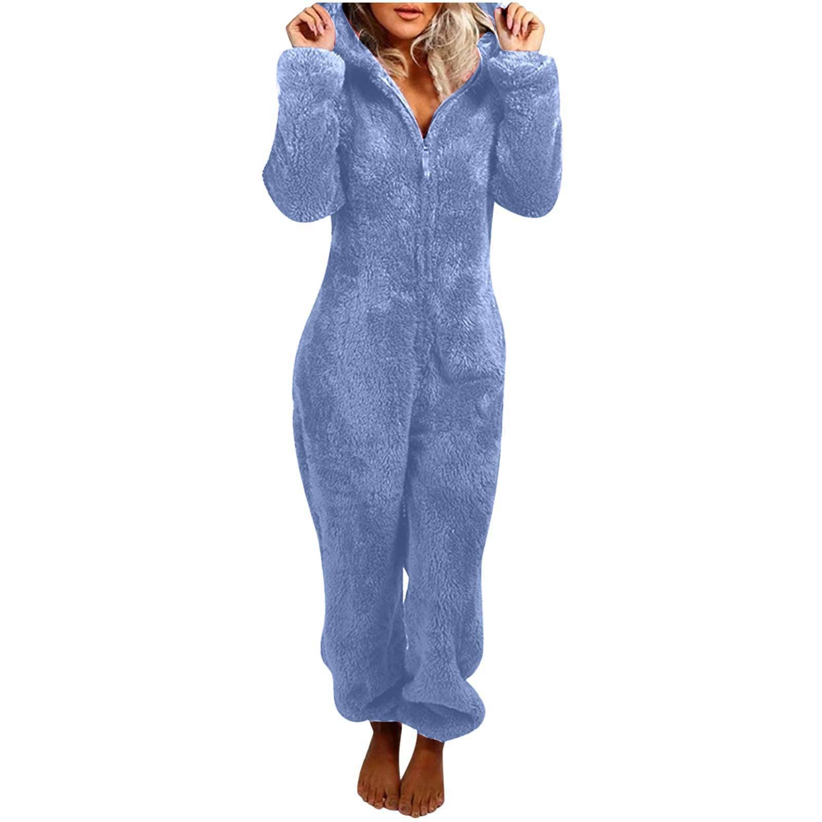 Fleece-lined Thickened Furry Jumpsuit Hooded Pajamas