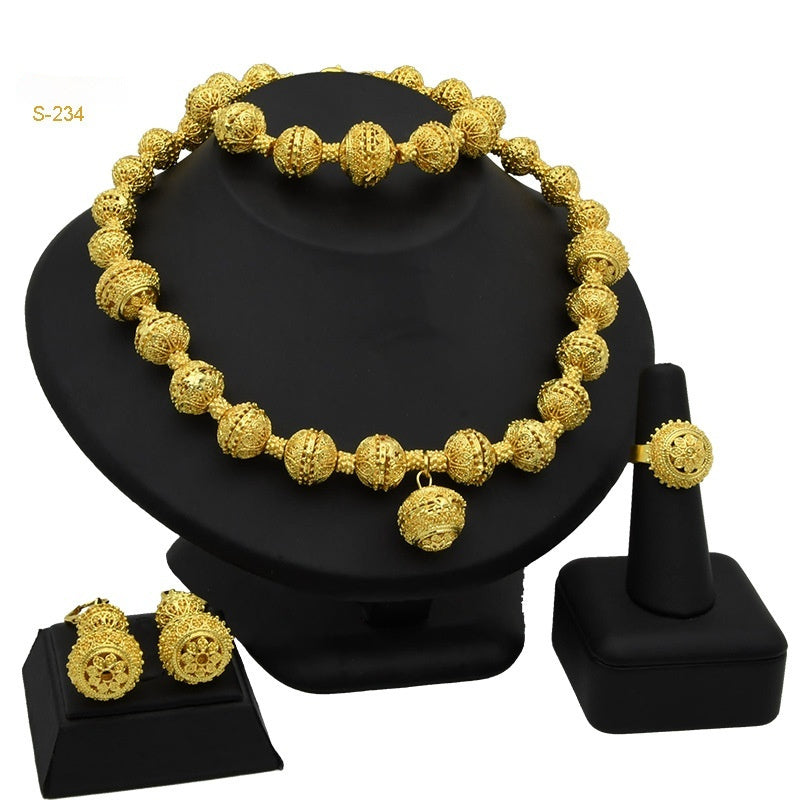 Women's Zircon Pearl Necklace Ring Earring Bracelet Four-piece Set