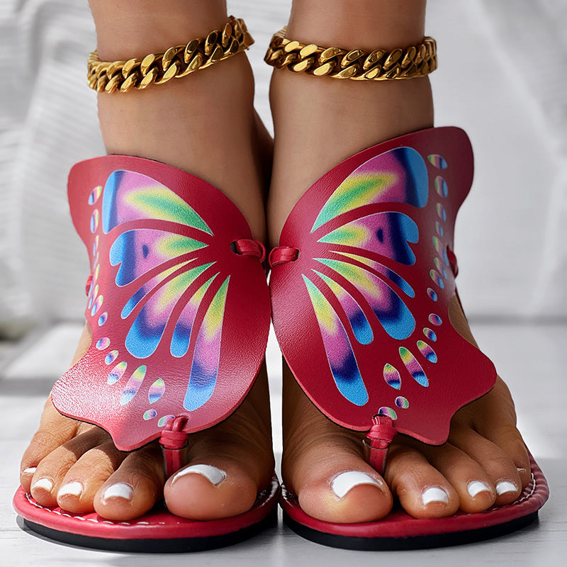 Butterfly Print Round Toe Flip Flops, Comfortable Summer Beach Shoes, Casual Women's Footwear, Perfect For Poolside And Daily Wear