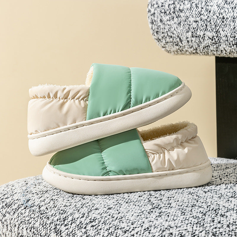 Winter Thickened Warm Cotton Shoes With Back Heel Mixed-color Down Cloth Slipper For Couple Garden Outdoor Indoor Floor Home Slippers Women